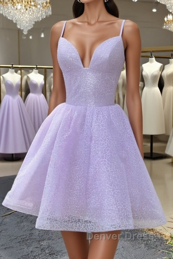 Shiny V Neck Lilac Short Prom Dress, Lilac Homecoming Dresses