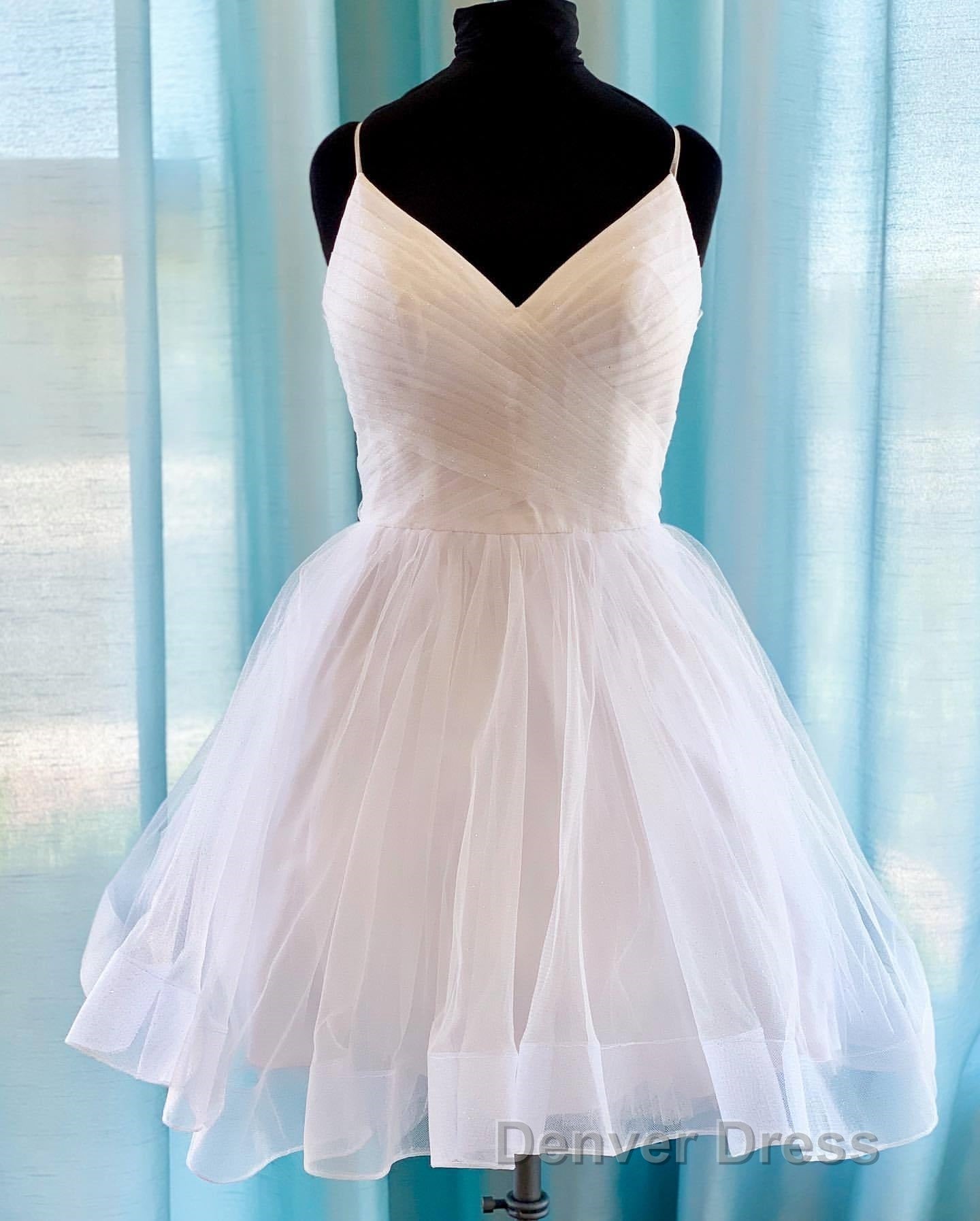 Shiny V Neck Short Blue Green White Prom Dress, Shiny Short V Neck Prom Homecoming Dresses