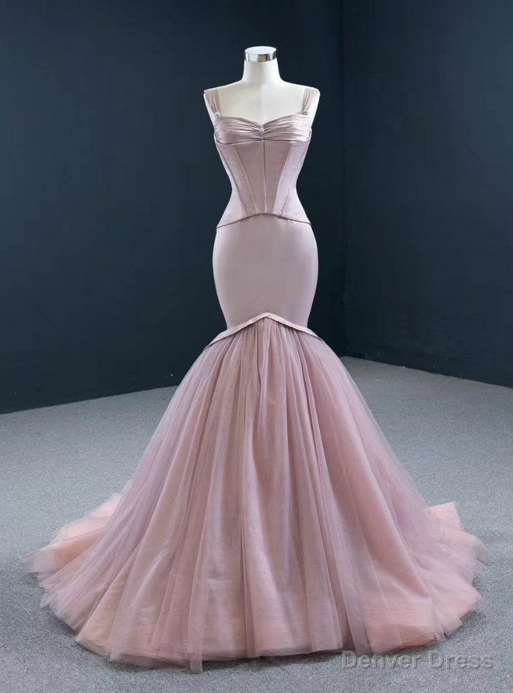 Shop An Amazing Selection Of Sexy Pink Mermaid Satin Tulle Straps Pleats Prom Dresses Main image