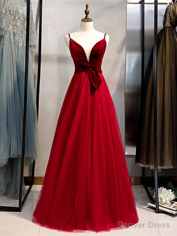 Shop Cheap Spaghetti Straps Satin Velvet Tulle Long Prom Dresses With Bow Under 119 Main image
