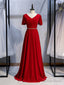 Shop Sexy V Neck Short Sleeves Beading Velvet Log Red Prom Dresses Under 128
