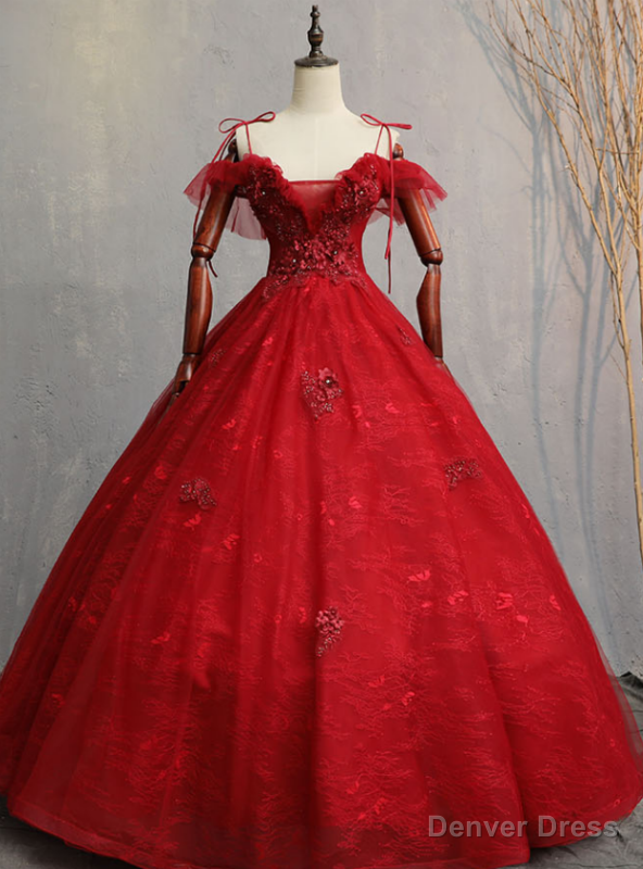 Shops Around The World Burgundy Ball Gowns Tulle Lace Spagehtti Straps Appliques Quinceanera Dresses Main image