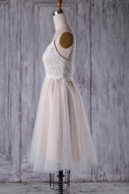 Short A-line Spaghetti Strap Lace Tulle Wedding Dresses