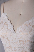 Short A Line Spaghetti Strap Lace Tulle Wedding Dresses