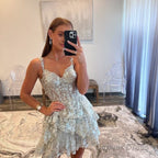 Short A Line Sweetheart Tiered Homecoming Dresses