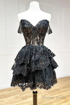 Short A Line Sweetheart Tiered Homecoming Dresses
