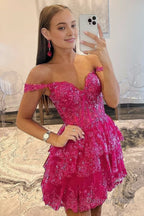 Short A Line Sweetheart Tiered Homecoming Dresses