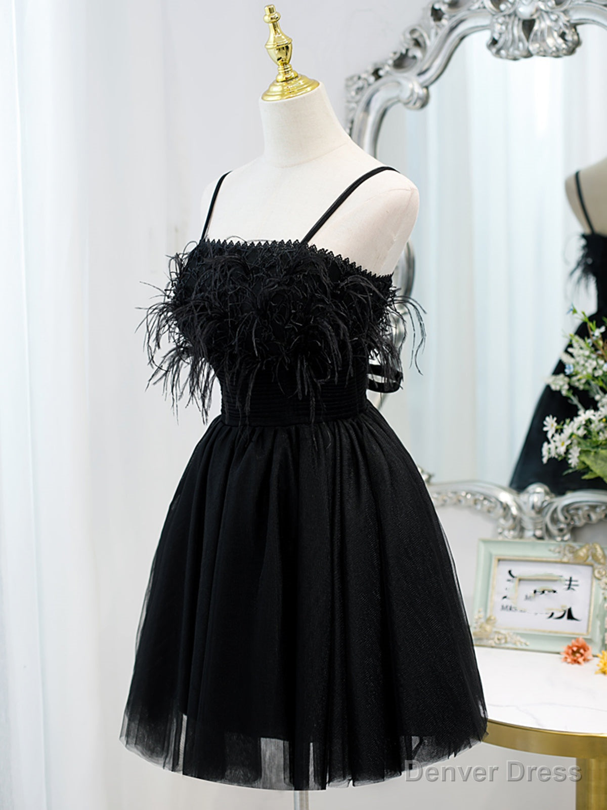 Short Back Prom Dress with Corset Back, Little Black Prom Homecoming Dresses