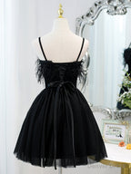 Short Back Prom Dress with Corset Back, Little Black Prom Homecoming Dresses