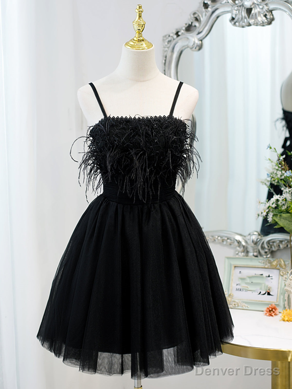 Short Back Prom Dress with Corset Back, Little Black Prom Homecoming Dresses