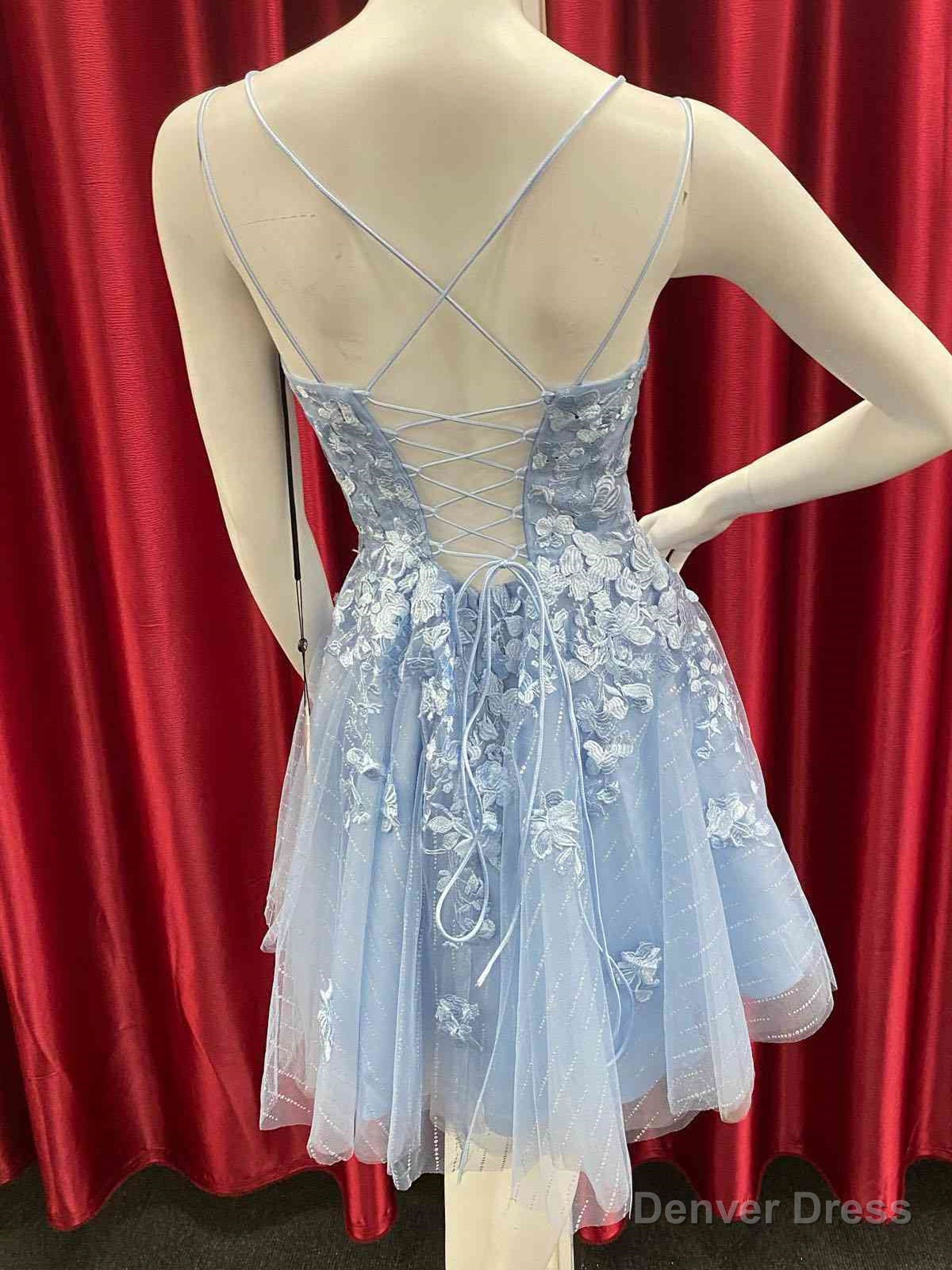 Short Backless Blue Lace Prom Dress, Short Open Back Blue Lace Prom Homecoming Dresses Secondary image