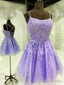 Short Backless Lace Prom Dress, Short Backless Purple Lace Prom Homecoming Dresses