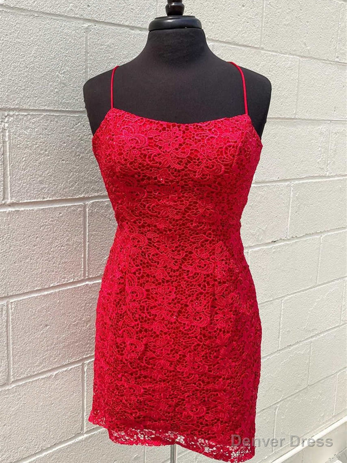 Short Backless Red Lace Prom Dress, Open Back Short Red Lace Prom Homecoming Dresses