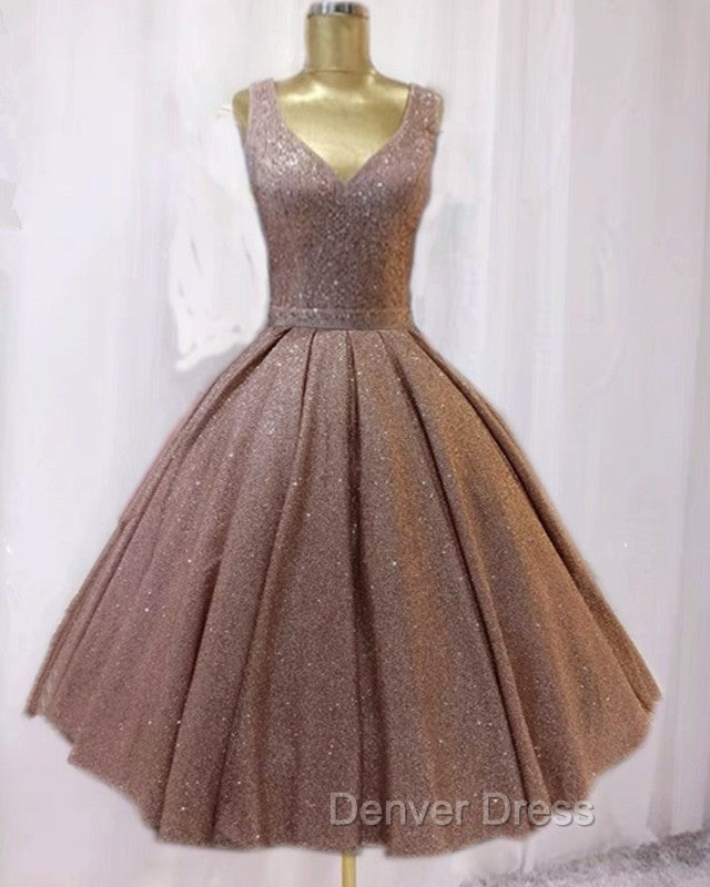 Short Ball Gown Prom Homecoming Dresses Sequins V Neck