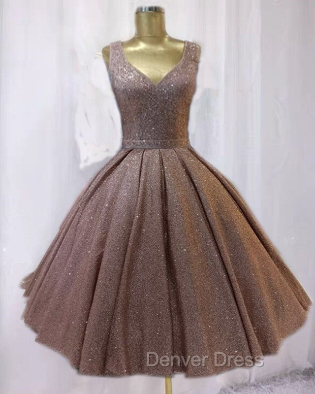 Short Ball Gown Prom Homecoming Dresses Sequins V Neck