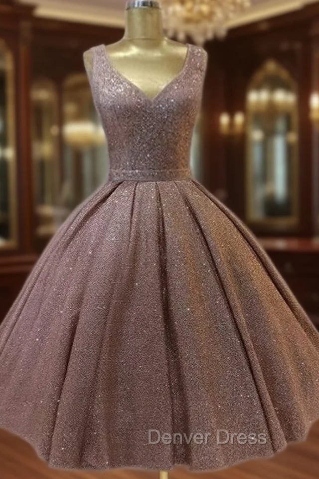 Short Ball Gowns Prom Homecoming Dresses Sequins V Neck