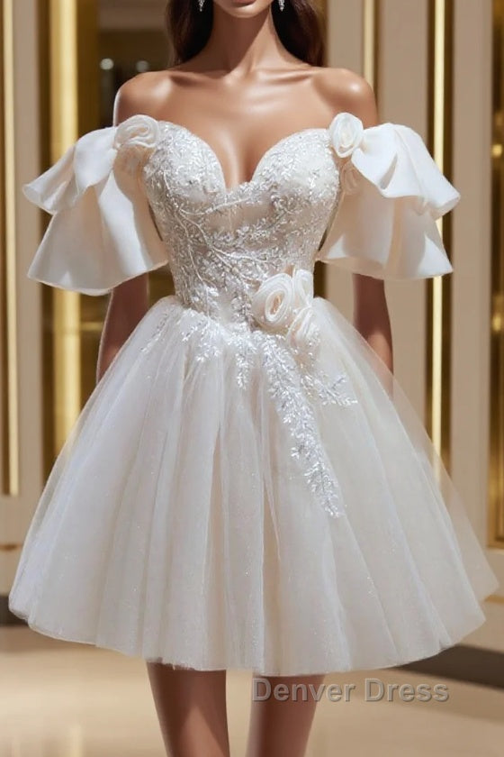 Short Beige Prom Dresses, Beige Tulle Lace Homecoming Dresses Main image