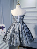 Short Black Floral Prom Dress, Short Black Floral Prom Homecoming Dress, Little Black Dresses