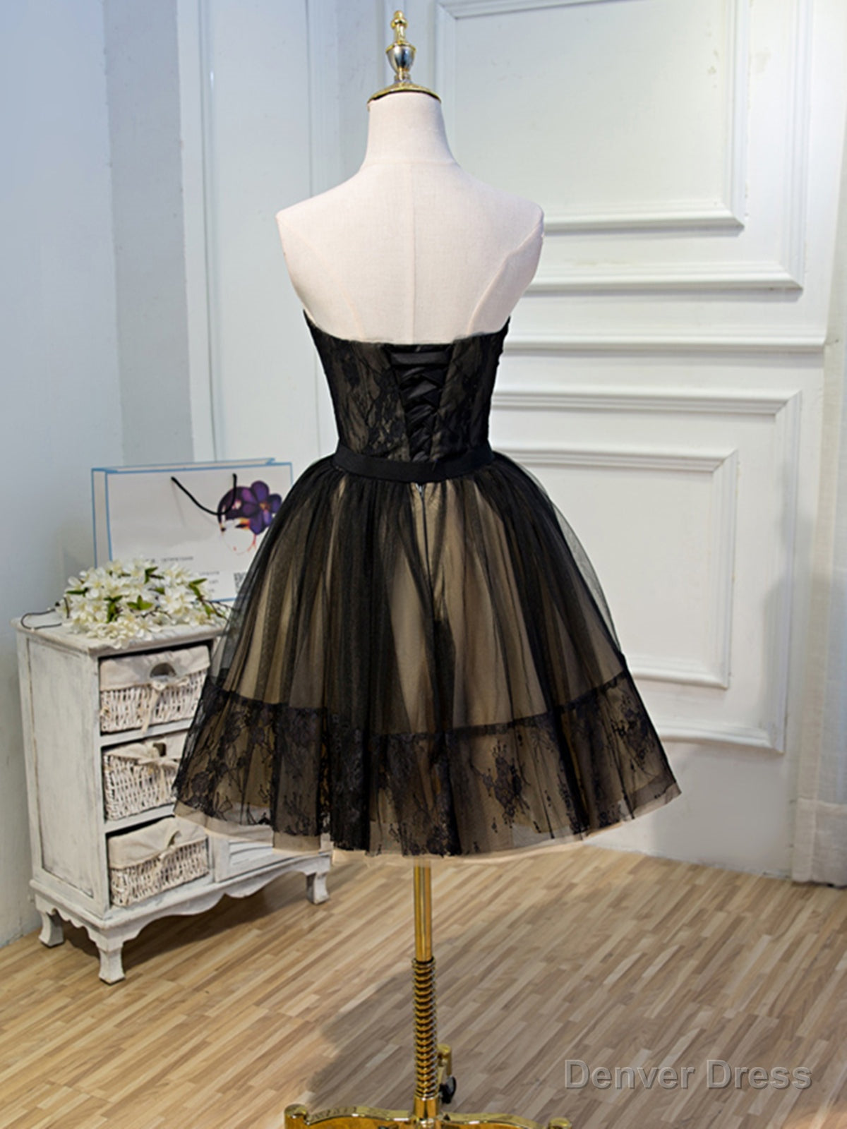 Short Black Lace Prom Dress, Little Black Lace Prom Homecoming Dresses