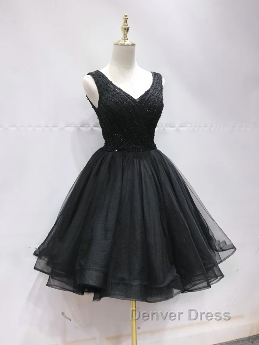 Short Black Lace Prom Dresses, Short Black Lace Homecoming Graduation