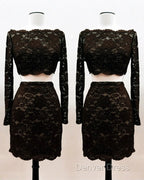 Short Black Lace Two Piece Prom Dresses