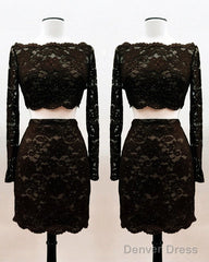 Short Black Lace Two Piece Prom Dress