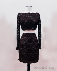 Short Black Lace Two Piece Prom Dress