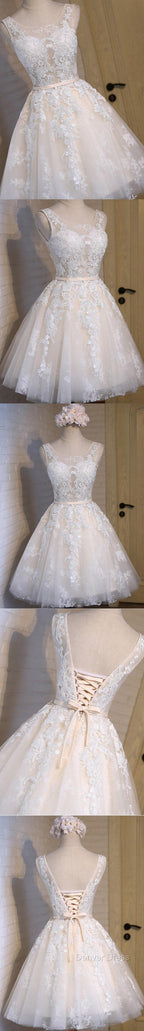 Short Blue Floral Prints Appliques Sleeveless Scoop Neckline Lace Up Back For Teen Lovely Homecoming Dresses