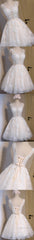 Short Blue Floral Prints Appliques Sleeveless Scoop Neckline Lace Up Back For Teen Lovely Homecoming Dress