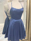 Short Blue Gray Backless Prom Dress, Open Back Blue Gray Short Prom Homecoming Dresses
