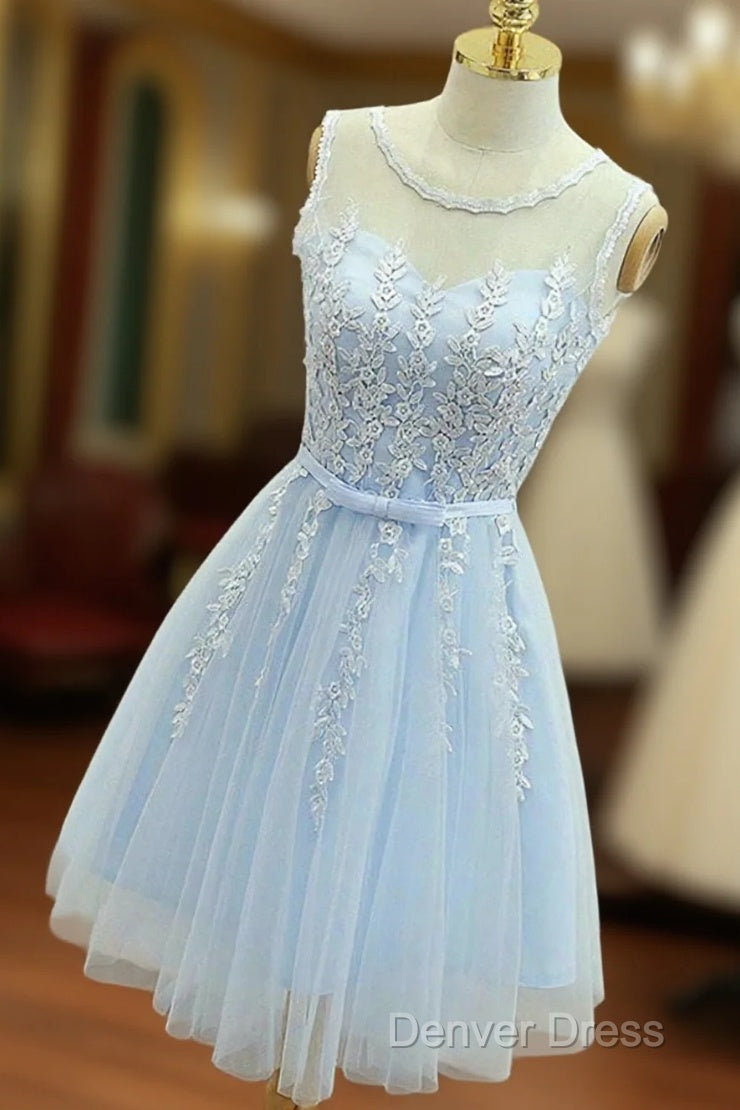 Short Blue Lace Formal Graduation Homecoming Dresses Main image