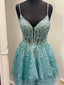 Short Blue Lace Prom Dress, Short Blue Lace Prom Homecoming Dresses
