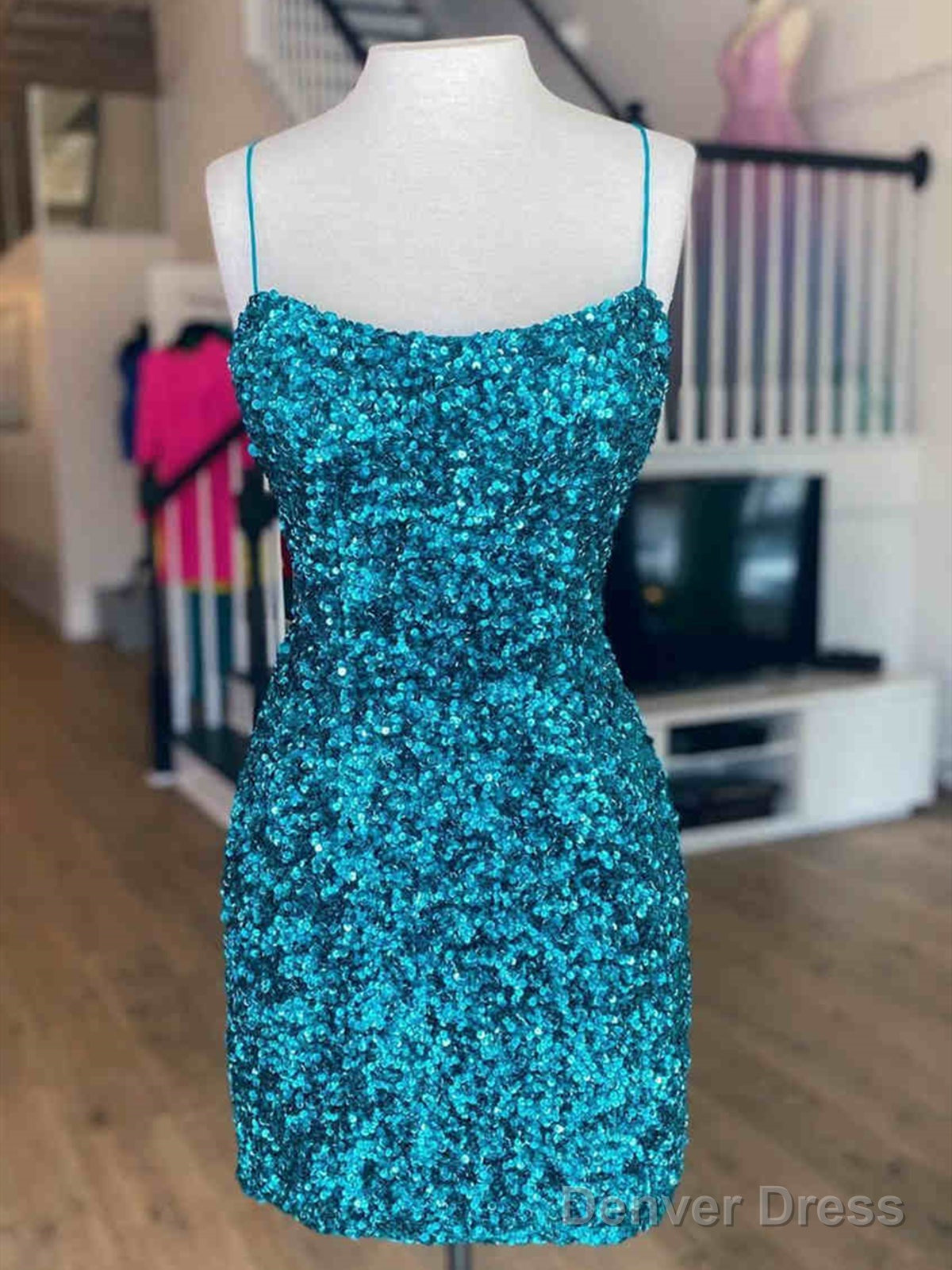 Short Blue Silver Pink Backless Sequins Prom Dress, Short Open Back Sequins Prom Homecoming Dresses