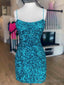 Short Blue Silver Pink Backless Sequins Prom Dress, Short Open Back Sequins Prom Homecoming Dresses