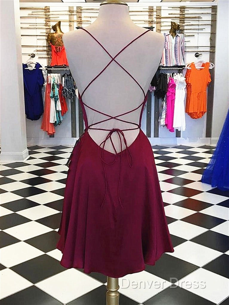 Short Burgundy Backless Prom Dress, Short Burgundy Backless Prom Graduation Homecoming Dresses