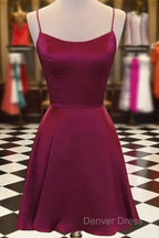 Short Burgundy Backless Prom Dress, Short Burgundy Backless Prom Graduation Homecoming Dresses