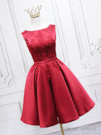 Short Burgundy Floral Prom Dress, Short Wine Red Floral Prom Homecoming Dresses