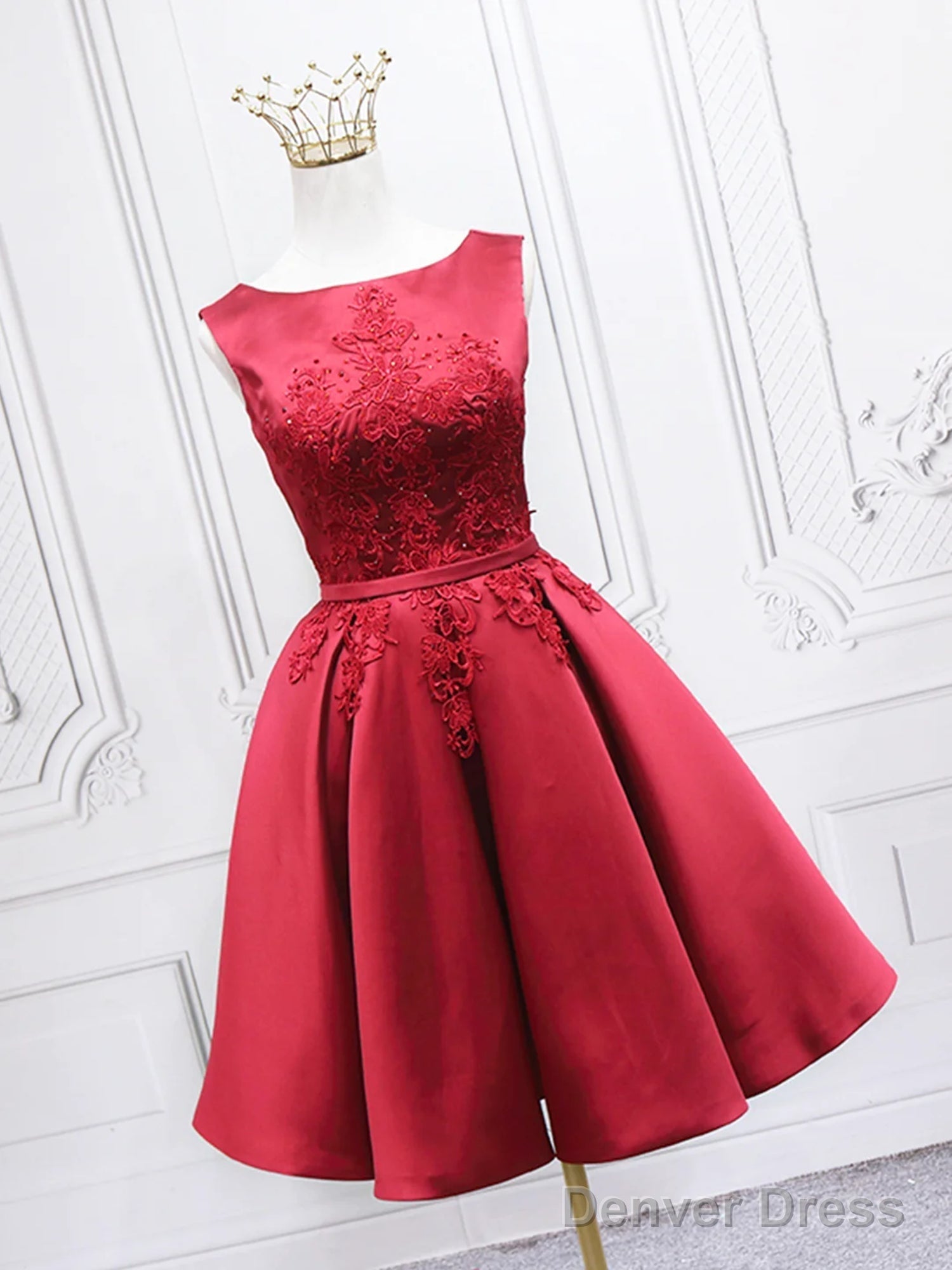Short Burgundy Floral Prom Dress, Short Wine Red Floral Prom Homecoming Dresses