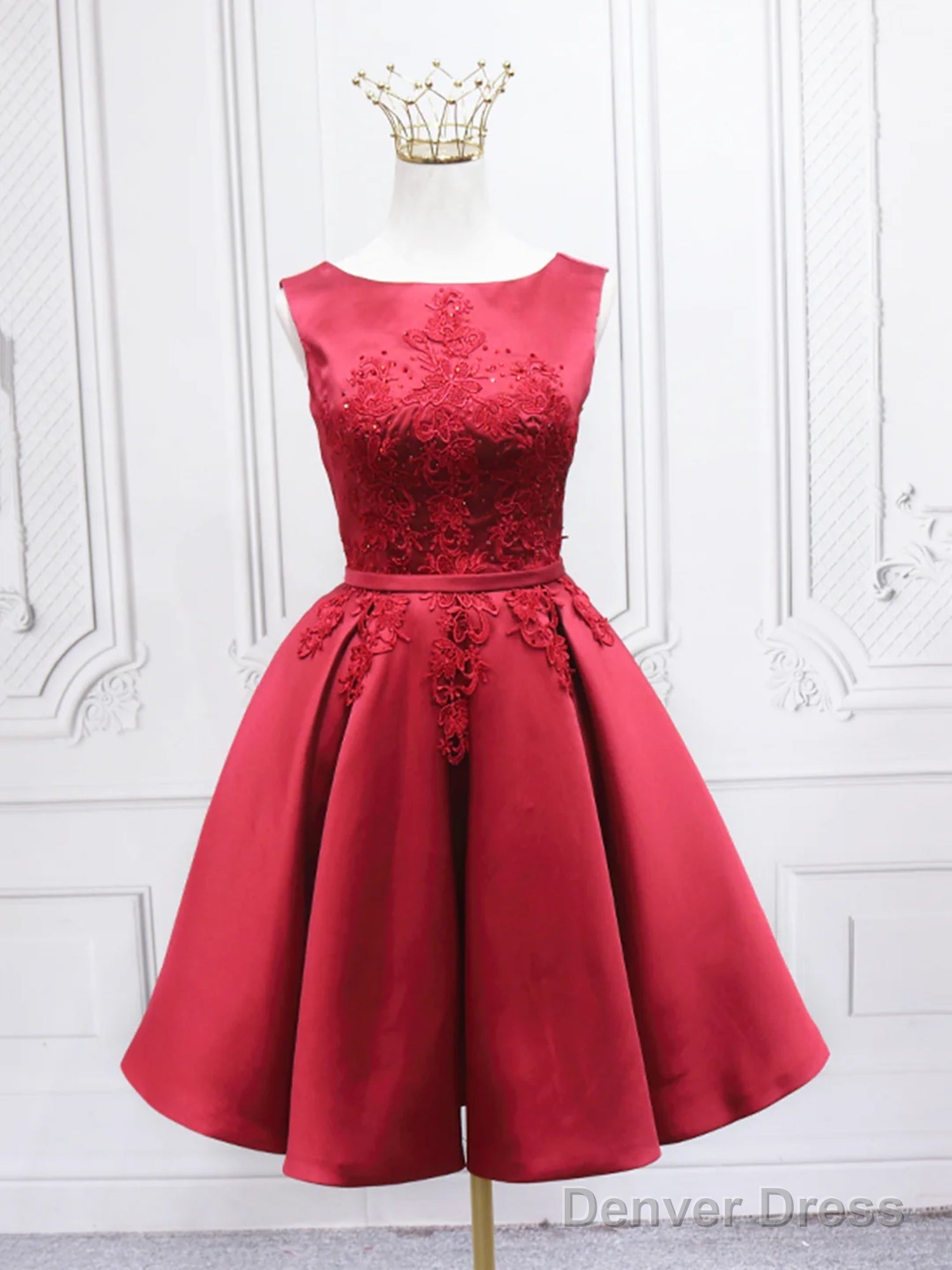 Short Burgundy Floral Prom Dress, Short Wine Red Floral Prom Homecoming Dresses Main image
