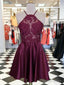 Short Burgundy Lace Prom Dress, Burgundy Lace Prom Homecoming Graduation Dresses