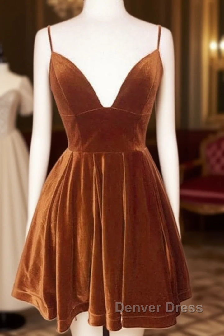 Short Burnt Orange Velvet Homecoming Dresses Main image
