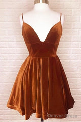 Short Burnt Orange Velvet Homecoming Dress