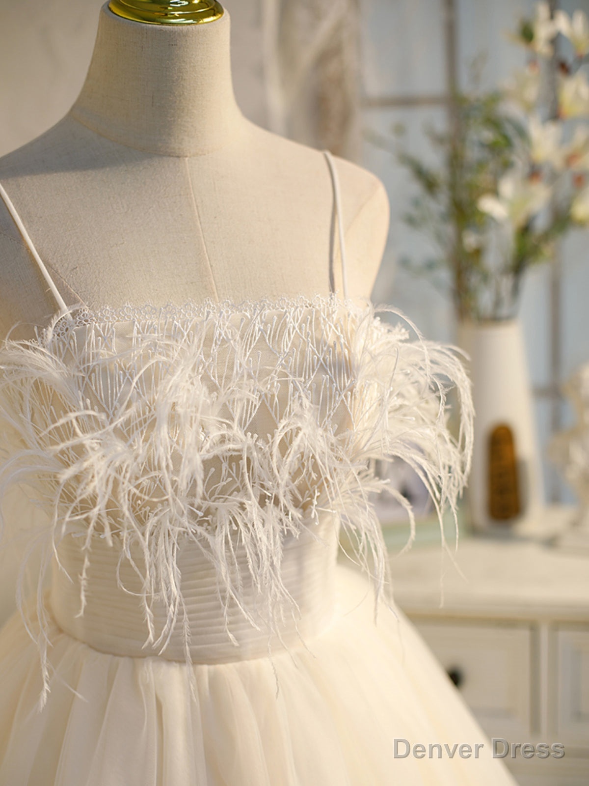 Short Champagne Feathers Prom Dresses, Short Champagne Feathers Formal Homecoming Dresses