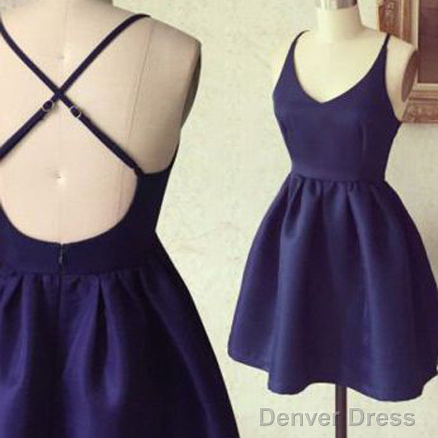 Short Cheap Simple Blue Cross Freshman Homecoming Dresses