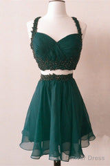 Short Chiffon Two Piece Dress Applique Open Back