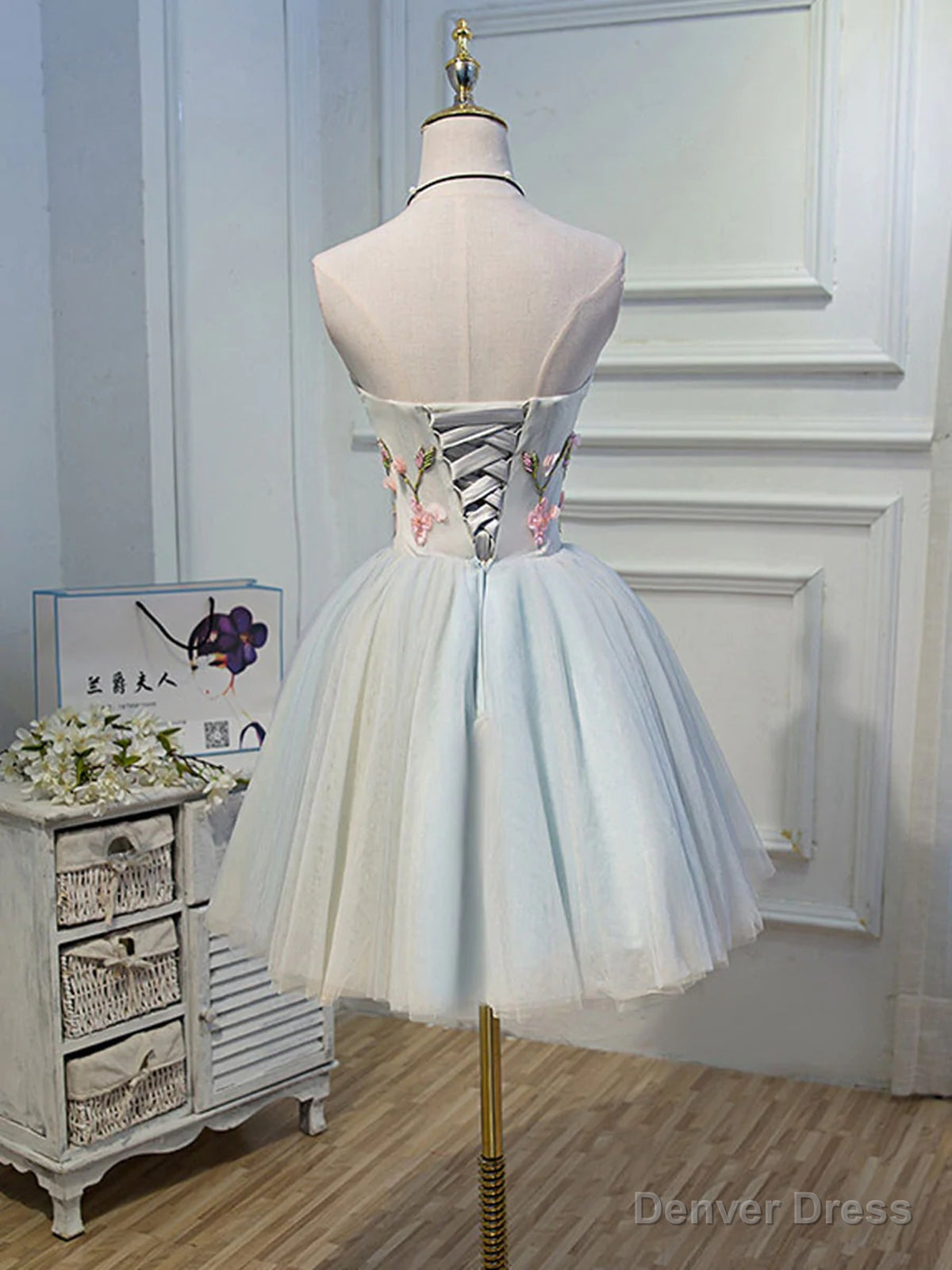 Short Floral Tulle Prom Dress, Short Floral Tulle Prom Homecoming Dresses