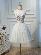 Short Floral Tulle Prom Dress, Short Floral Tulle Prom Homecoming Dresses