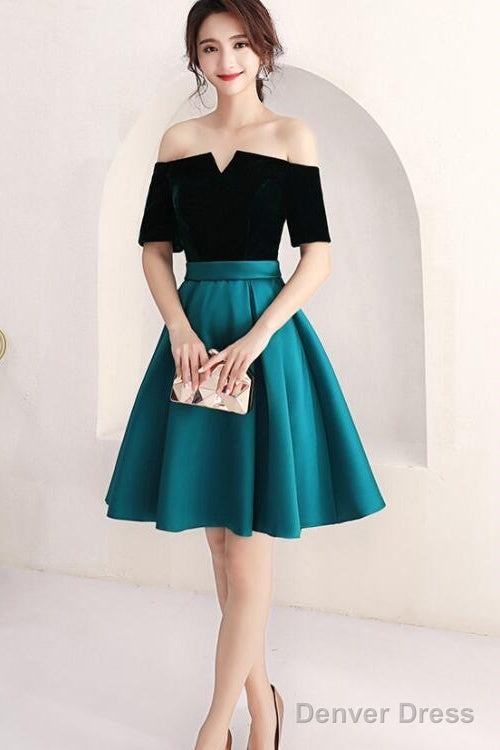 Short Green And Black Off Shoulder Wedding Party Dress Homecoming Dress