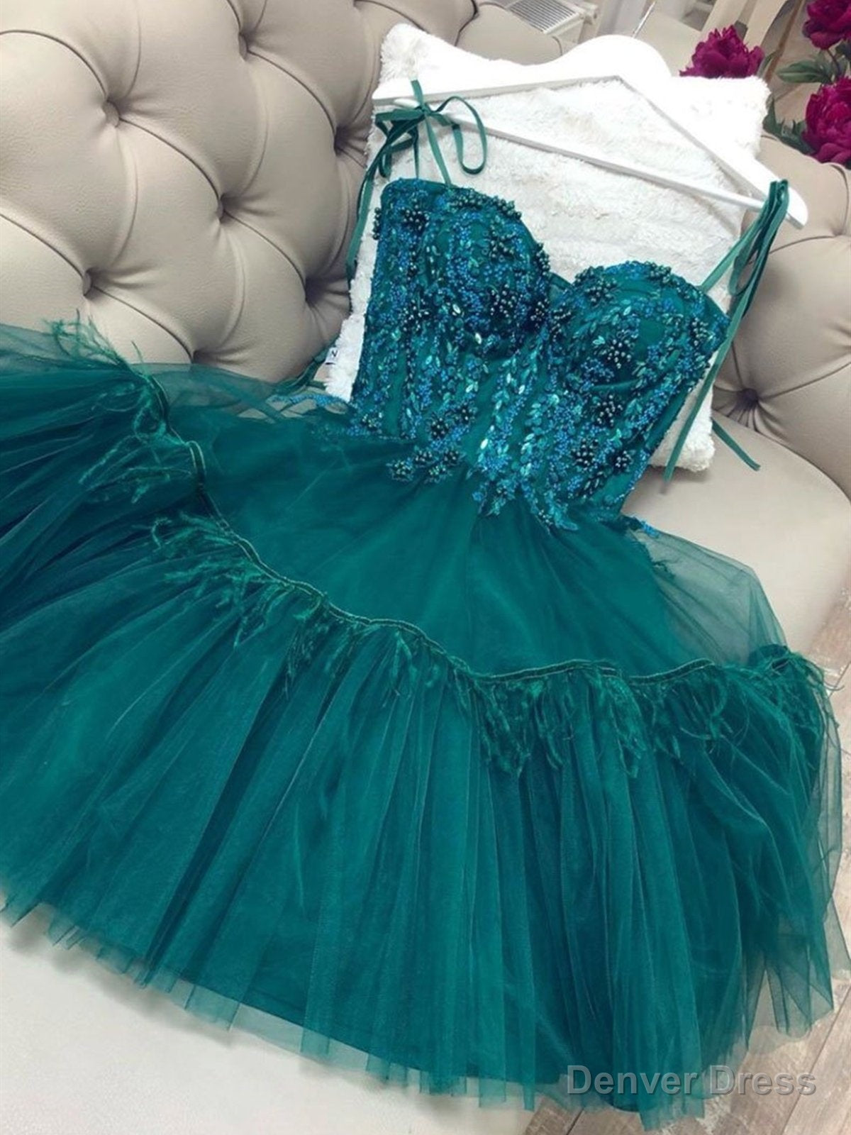 Short Green Beaded Prom Dresses, Short Green Homecoming Graduation Dresses with Beadings Main image