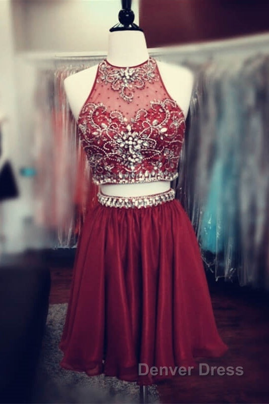 Short Green Two Piece Chiffon Homecoming Dresses Beaded Secondary image